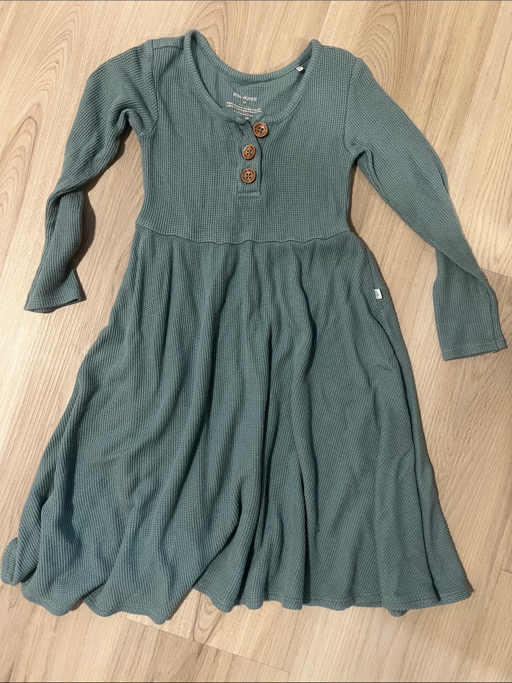 Posh Peanut Long Sleeve Waffle Dress in Dusty Teal